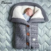 2019 Brand Newborn Baby Winter Warm Sleeping Bags Infant Button Knit Swaddle Wrap Swaddling Stroller Wrap Toddler Blanket244e