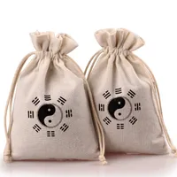 10pcs Custom White Chinese Lucky Jewelry Pouch Cotton Linen Drawstring Gift Packaging Bag Spices Sachet Storage Bags 5.1x7.1 inch