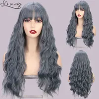 合成ウィッグI's Wig Synthetic Wigs Long Water Wave Blue Wigs Ombre Pink Black Red Cosplay Daily Use Natural HairT220907
