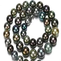 Gioielli perle reali 100%ENORME 18 10-12 mm TAHITIAN NERA MULticolor Pearl Necklace 14K non falso275Z