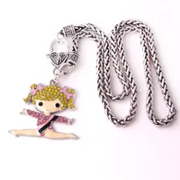 Fashion Gymnastique Girl Cartoon Figure charme Pendentif Crystal Dance Girl Girl Sports Collier de cha￮ne de bl￩ pour femmes298f