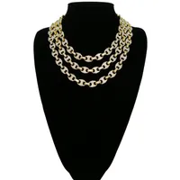 Hip Hop 12 mm Gold Silver Color Geplaatste Iced Out Puff Marine Anchpr Chain Link Bling ketting voor Men276H