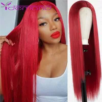 Red Wig Wheet Resistant Synthetic Fashion Long Straight Pruik 24 inch
