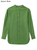 Camicette da donna Splend Moda 2022 Spring Fashion Urban Casual Stand Simple Collar Wasleve Long Single-Green Green Shirt Women Women