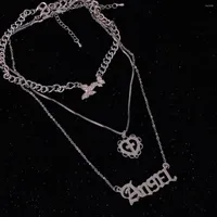 Pendant Necklaces 3pcs Chain Choker Necklace Goth Heart Cross Letter Butterfly Keychain Egirl Set Aesthetic Jewellery Gift