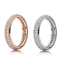 Nova Fashion Double Row Diamond Ring Cz Diamond Set Caixa original para Pandora 925 Sterling Silver Lady Ring 211E