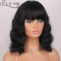 Perruques synthétiques I's a Wig Brot Black Wigs synthétiques avec une frange Bob wavy courte pour femmes Brown Red Ombre blonde quotidiennement Lolita Cosplay Wig T220907