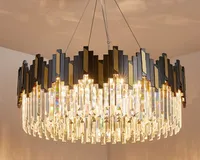 Round LED Crystal chandelier 3 Color Dimming Black Gold Body pendant light For living hotel lobby Lighting