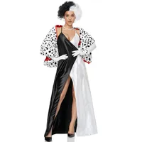 Carnival Halloween Lady Deluxe Cruella Black White Queen Costume Club Spielanzug mit Perücken Cosplay Fancy Party Kleid H054