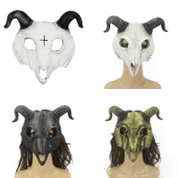 Halloween Masquerade Party Goat Masks Pu Full Face Cover Horn Devil Mask voor cosplay kostuum
