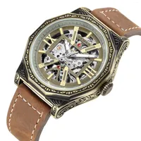 Armbanduhr Top Marke Retro Luxury Men Mechanical Watch Automatische Selbstwind Bewegung Brauner Ledergürtel Diamant-Form-Crown Vintage