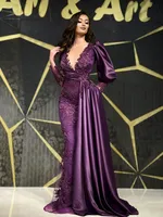 Abendkleider Dubai Purple Evening Dresses Celebrity Dreeves Full-Neck-Neck Sexy Party Gowns Lace in perline Arabia Saudita