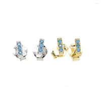 스터드 귀걸이 여름 소녀 Real 925 Sterling Silver Turquoises Tiny Earring Cute Jewelry Bar Blue Three Cz Gold Color