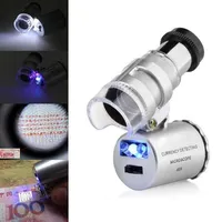 60X Mini Microscope Jeweler Loupe Lens Illuminated Magnifier Glass 3 LED With UV Light#201174F