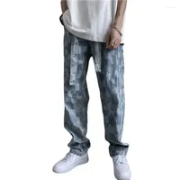 Jeans maschile iclek estate sottili maschi dritti pantaloni a gamba larga 2022 patchwork baggy