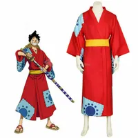 One pezzo Wano Country Monkey D Luffy Cosplay Costume Outfit Kimono179D