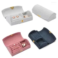 Jewelry Pouches Portable Travel Ring Earring Necklace Pendant Collection Box Mini Velvet Semicircular Snap Button Set Storage Case