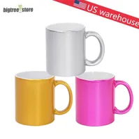 11oz sublimering Pearlescent Ceramic Mug Handgrip Coffee Mug Blank Tumblers Personlighet DIY Individuell Box Thermal Transfer Water Cup US Warehouse