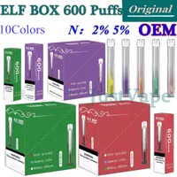 Autentyczny Doloda Elf Box e papierosy elektroniczne jednorazowe Vapes 600 Puffs 2 ml Prefilled 2% 5% 10 colors 450 mAh Desechables Vapes