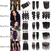 10A Human Hair Hair Straight Body Water Wave Crinky Curly Bundles with Lace Closure Frontal Brazilian Birzian Weave Weave Exten262p