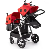 Strollers Twins Baby Stroller 2 In 1 reiskoets geboren PRAM Portable Kids Dubbel vier wielen