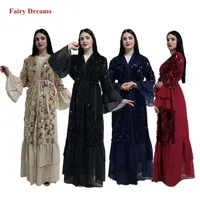 민족 의류 오픈 아바야 기모노 여성 무슬림 드레스 두바이 카프탄 팜스 터키 터키 터키 이슬람 방글라데시 카프 탄 스팽글 카디건 210p