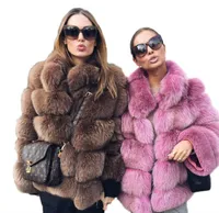 Mulheres Faux Fox Fur Casat New Winter Coat Plus Tamanho do Stand Stand Collar Jaqueta de Manga Longa Gilet Fourrure Outerwear