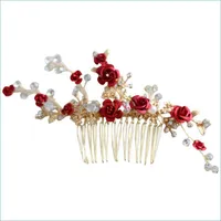 Главные повязки Jonnafe Red Rose Цветочный головной убор для женщин выпускной палаток для свадебных аксессуаров ручной работы ручной работы.