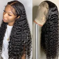 Karbalu Deep Wave Frontal Wig Preucked Trucked Transparent Lace Front Human Hair Wigs Closure Brazilian Remy