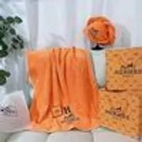 Top Quality Brand Luxury Handkerchiefs Net red two-piece set of the same solid color bath towel and cap embroidered household water absorbin