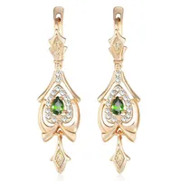 Dangle & Chandelier Dangling Earrings For Women Teardrop Olivine Green CZ 585 Rose Gold Women's Drop Earring Valentines Gifts KGE1286D