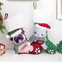Noel Süslemeleri Sevimli Köpek Kedi Çorapları Evcil Socks Hediye Çantası Şömine Dekorasyon Yıl 2023 Navidad Sock Candy Tutucu