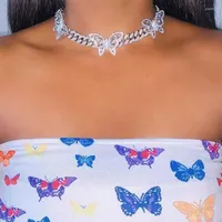 Cadenas 2022 Hip Hop Hop Butterfly Charm Posting Women Girl Jewelry Clear 5a Cz Cz Cablo de cadena Cuba de 12 mm de ancho Miami Collar de gargantilla Cuba