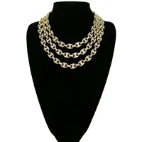 Hip Hop 12 mm Gold Silver Color Poled Iced Out Puff Marine Anchpr Chain Link Bling ketting voor Men249D