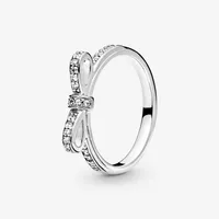Nouvelle marque 925 Sterling Silver Classic Bow Ring Pave Cubic Zirconia for Women Wedding Anals Bijoux de mode 221G