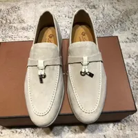 Embellished Loafers Shoes Flats Dress Shoe Factory Footwear Summer Charms Walk Suede Apricot Leather Casual Slip On Luxury Designers Flat Loro Piana EU36-46