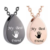 Stainless Steel Water droplets Urn Necklace Cremation Urn Pendant heart my friend - Palm print Memorial Keepsake Jewelry