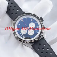 Casual Watches mens Multifunction stopwatch Quartz chronograph movement Stainless steel case Black bezel Rubber strap 118488 Wrist257N