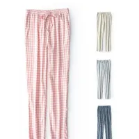 Yıkanmış pamuklu ev pantolonunun tek tabakası pamuklu ekose eğlence pijamaları rahat nefes alabilen pijama pantolonları W220I için