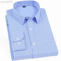 Men&#039;s Casual Shirts Mannen Lange Mouw Overhemd Blauw Gestreept Shirt Business Office Werk Formele Casual Shirt Enkele Patch Pocket Standaard-fit L220907