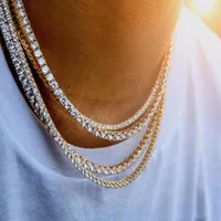 Mens Diamond Iced Out Tennis Gold Chain Halsband Fashion Hip Hop smycken halsband 3mm 4mm 5mm280m