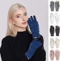 Kış dokunmatik ekran eldivenleri kadın sıcak streç örgü eldiven şönil kumaş tam parmak guantes kadın tığ işi lucas kalınlaş