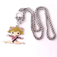 Fashion Gymnastique Girl Cartoon Figure charme Pendant Crystal Dance Girl Girl Sports Collier de cha￮ne de bl￩ pour femmes267Z