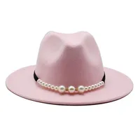 Fedora Solid Elegant Pearl Belt Buckle Classic Winter Women Hats Pink affascinante Fedding Felf Felt Hat Womens253i