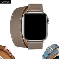 Watch Bands URVOI Double tour band for apple series 7 6 SE 5 4 3 strap for i belt high quality soft genuine Leather loop wraps T220827