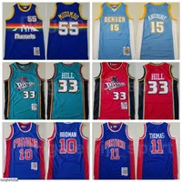 jersey Basketball Mitchell Ness Dikembe Mutombo Men nba's Jersey 55 Isiah Thomas 11 Dennis Rodman 10 Grant Hill 33 Carmelo Anthony 15 Blue White