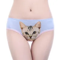 Brasas de mujeres Sexy Ropa de ropa interior con estampado de gato 3D Mujeres Arrestas de lencería divertidas Artores de la cintura baja y cómodas cortas 188W
