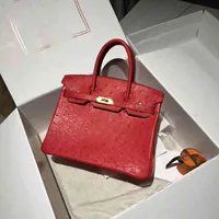 Fashion Tote Bag Brikin Hemees Bag Designer Bags New h High Sense Big Red Ostrich Leather Bag Small Portable Togo Litchi Pattern High