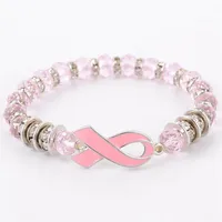 Brustkrebsbewusstsein Perlen Armbänder rosa Band Armband Glas Dom Cabochon Knöpfe Charmes Schmuck Geschenke für Mädchen Women3019