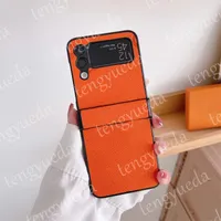Modedesigner Telefonfodral för Samsung Galaxy Z-Flip 3 4 Z-Fold 2 3 4 Hard Shell Real Leather Luxury Mobiltelefonomslag med låda med låda